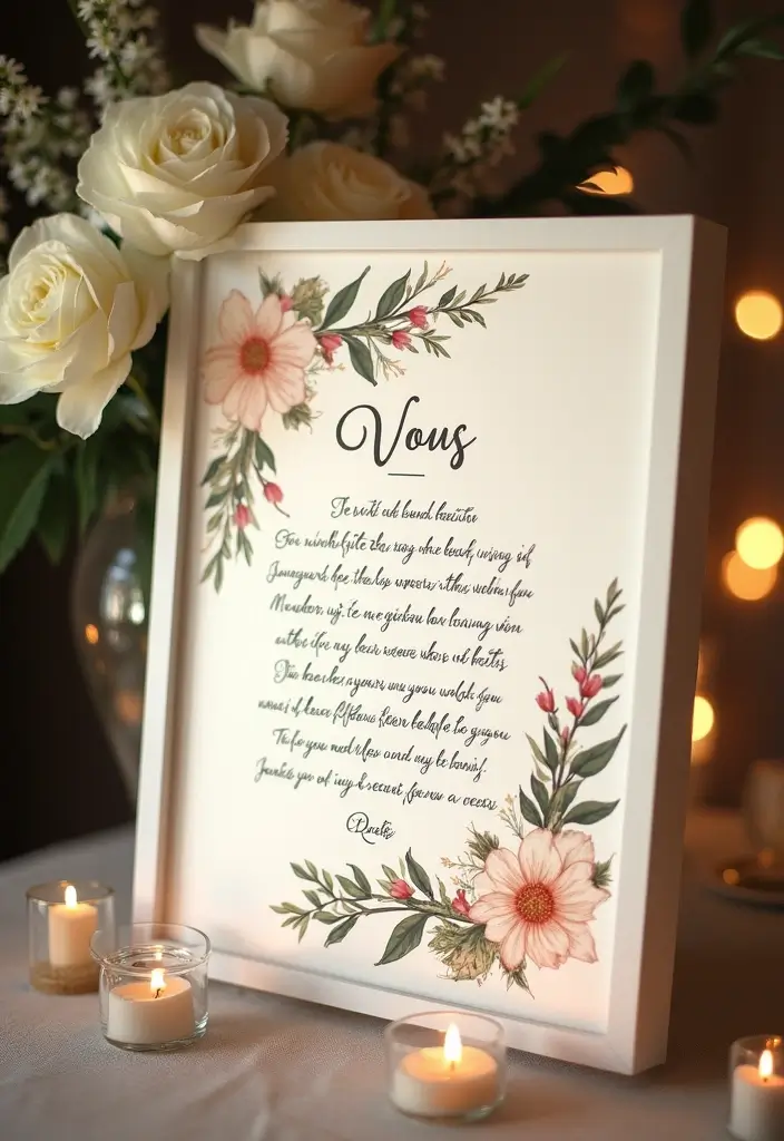 25 Thoughtful Wedding Gift Ideas for the Bride She’ll Treasure - 3. Customized Wedding Vow Art