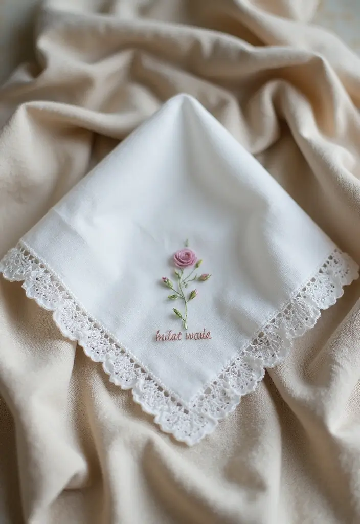 25 Thoughtful Wedding Gift Ideas for the Bride She’ll Treasure - 6. Embroidered Wedding Handkerchief