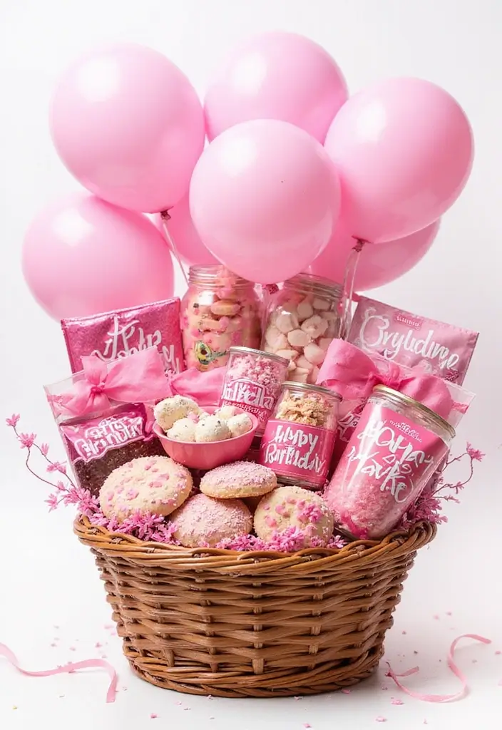 15 Pretty Pink Gift Basket Ideas for Any Occasion - 11. Pink Birthday Celebration Basket