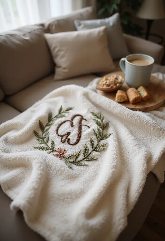 20 Romantic Anniversary Gift Ideas for Boyfriend - 14. Custom Initials Blanket