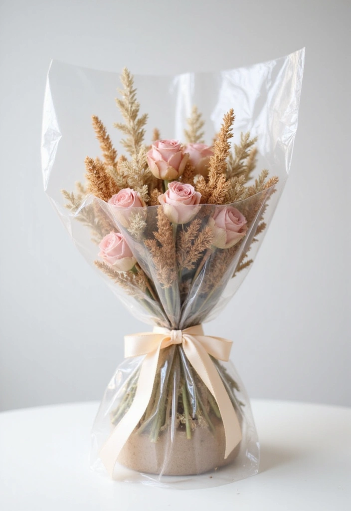 15 Unique Gift Wrapping Ideas to Wow Your Loved Ones - 9. Transparent Wrap with Dried Florals