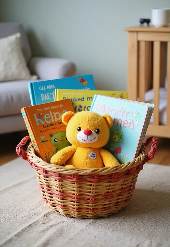 15 DIY Baby Shower Gift Basket Ideas That Stand Out - 2. Bookworm Baby Basket