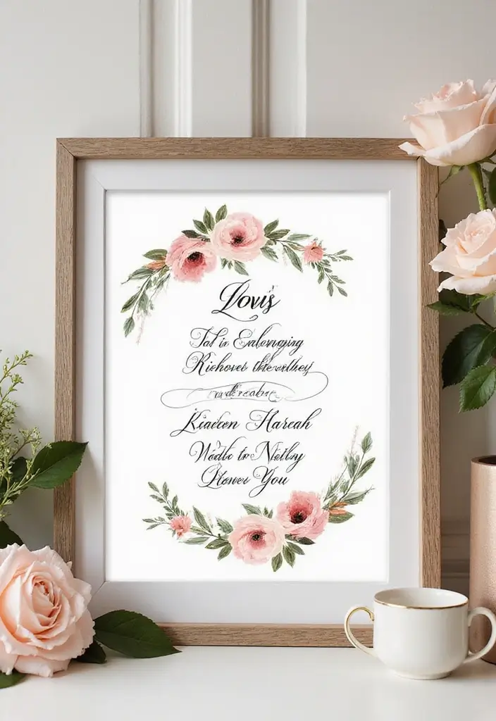 20 Thoughtful Gift Ideas for Best Friend’s Wedding - 2. Handcrafted Wedding Vows Art