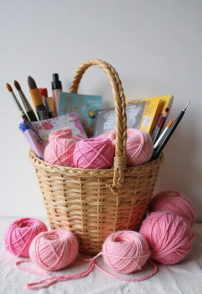 15 Pretty Pink Gift Basket Ideas for Any Occasion - 7. Artistic Craft Basket